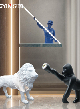 抽象雕塑人物装饰样板间酒店展厅猩猩装置灯饰北欧艺术品狮子摆件