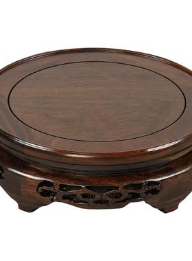 翅木镂空细231201底座圆黑檀木形工艺摆件茶鸡壶鱼缸奇石红檀木花