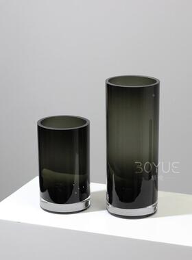 代品简约灰色加厚直筒玻璃瓶样板间花客厅餐厅水现养BLU鲜花装饰
