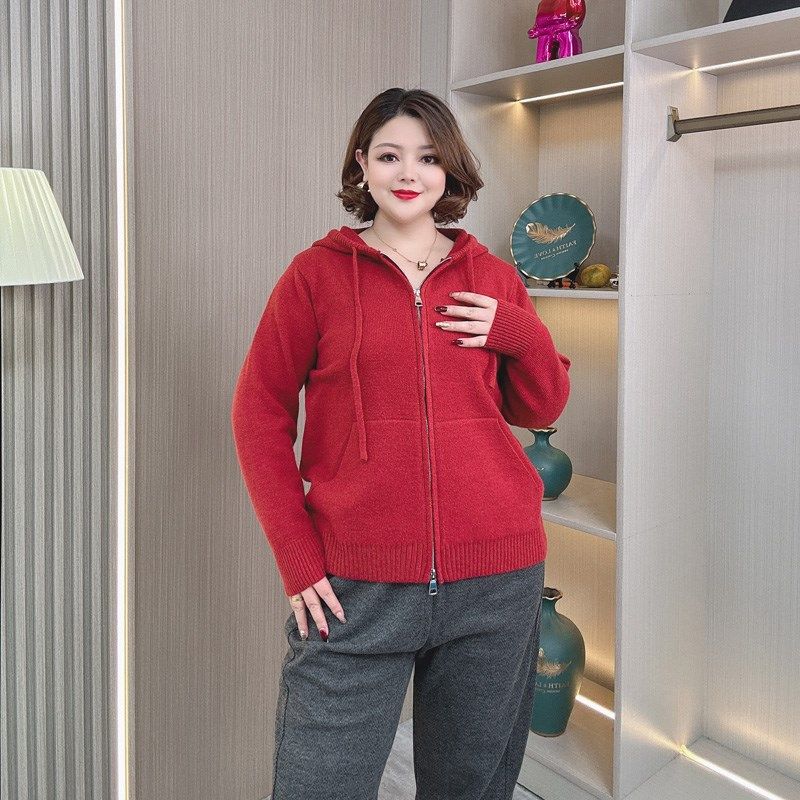 连帽加厚毛衣外套女2024秋冬装新款大码胖mm宽松显瘦拉链针织开衫,淘宝优惠券,粉丝福利购,淘宝优惠卷