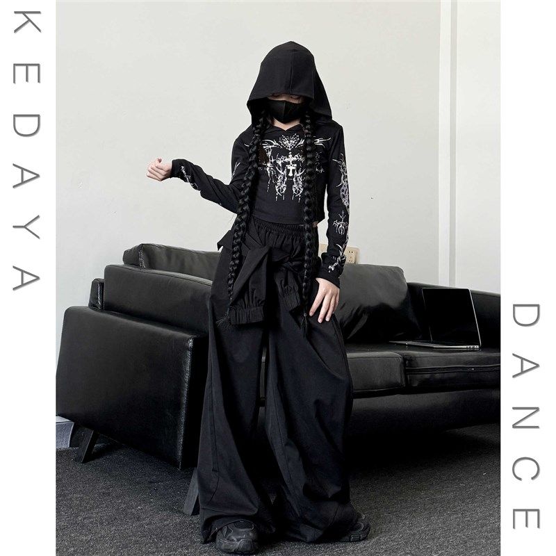 秋季新款童装潮酷女童废土风连帽长袖上衣假两件工装裤爵士舞套装,淘宝优惠券,粉丝福利购,淘宝优惠卷