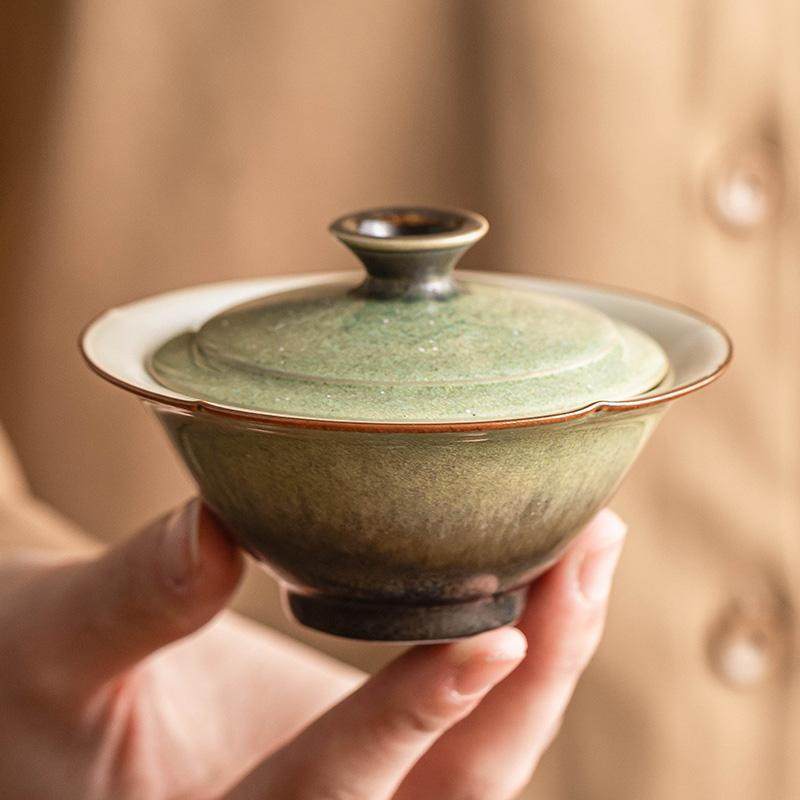 变陶瓷盖碗碧绿星空矮瓣泡茶碗带盖窑杯高档中式24JS12-0茶复古茶 - 图0