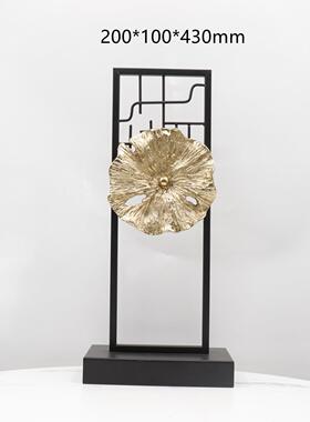 中式样板新间酒店玄关金属荷饰叶品家居桌TUM面书房茶室厅摆件客