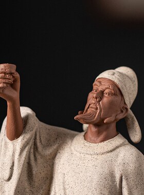 中式历史人物茶圣陆羽雕像塑茶室桌面工艺品陶瓷李白邀月禅意摆件