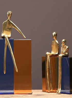 美式创意抽象纯铜水晶人物摆件家居客厅玄关电视柜样板房装饰摆设