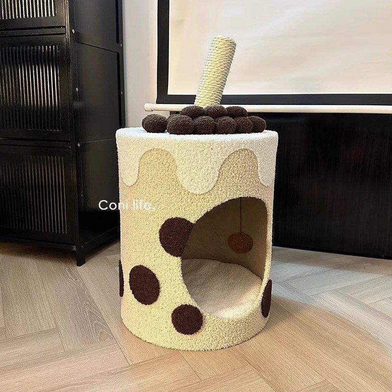 萌宠嘟嘟珍珠奶茶桶猫窝四季通用半封闭冬天保暖安全感猫咪睡屋,淘宝优惠券,粉丝福利购,淘宝优惠卷