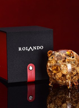 法兰晶创意礼物金箔玻璃金猪摆件装饰品工艺品祝福礼品摆件礼盒装