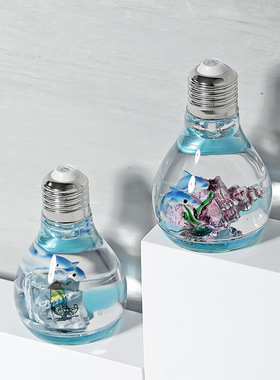 海洋动物海浪小海豚水液体装饰夜灯创意闪光电灯泡桌面摆件送男生