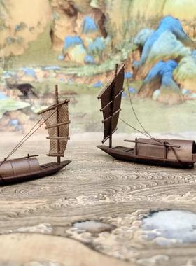 中式装饰摆件 桌面摆景配饰 草棚船 复古国韵小舟 山石盆景水族船