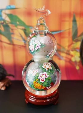新品匠心独韵内画葫芦桌面摆件玄关博物架子电视柜装饰艺术品牡丹