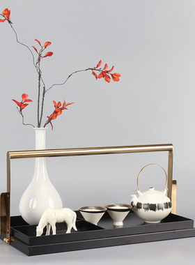 新中式创意托盘花瓶组合套装摆件样板房售楼处飘窗茶几茶室装饰品