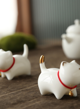 小猫咪羊脂玉白瓷摆件陶瓷小清新家居摆件桌面可爱小摆件茶宠摆件