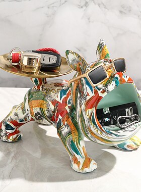 轻奢托盘狗玄关摆件入户鞋柜钥匙收纳高档家居客厅装饰品乔迁礼物