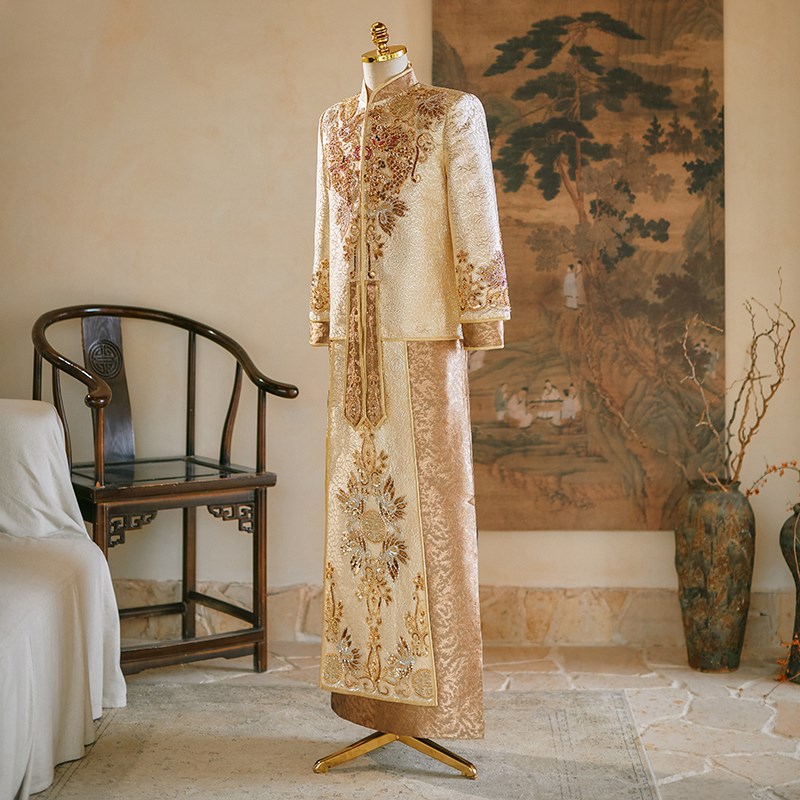 男士秀禾服2024新款中式接亲礼服唐装结婚男装龙凤褂大码婚服秀和 - 图2