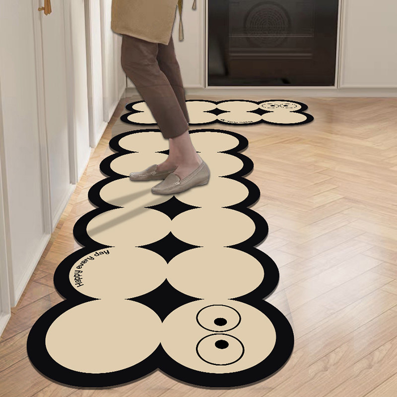 French kitchen floor mats, water-absorbent, non-slip diatom mud floor mats, wipeable, wash-free carpets, oil-proof strips, L-shaped cream style