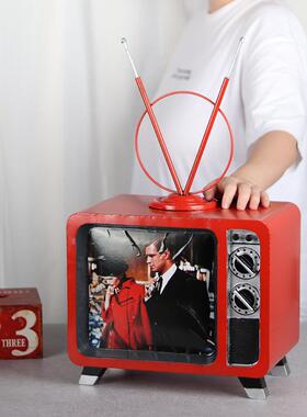 老式黑电视机模型怀旧酒吧品商店窗陈列道具摆橱件复白电视机模古