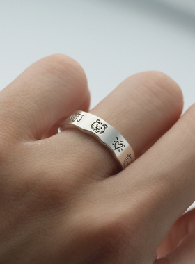 手工DIY戒指订制涂鸦999纯银情侣款一对戒定制图案男女友生日礼物