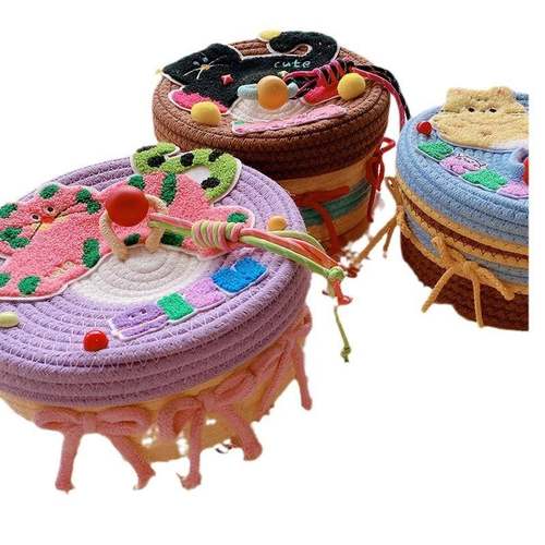 HD10338A13毛巾绣零波猫咪点带盖收纳桶桌面客246卧室食厅杂物收 - 图3