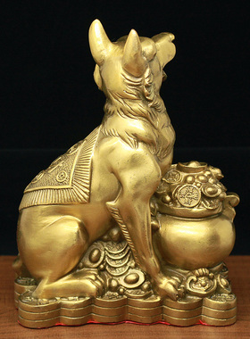 纯铜聚宝盆十二12生肖狗家居客厅玄关装饰品摆件大狼犬招财旺财狗