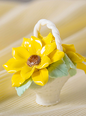 陶瓷手工花篮家居装饰花艺小摆件车载客厅桌面电视柜仿真花朵摆件