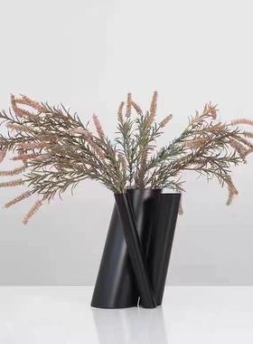 欧家居现代极ZDX简约线条造黑色形异式花瓶样板房客厅书型房玄关