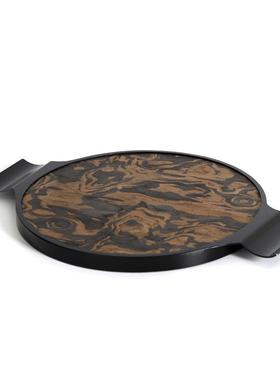 古中复现代意式极简桌木皮托盘摆件茶室书房FZO面家居装饰式摆件