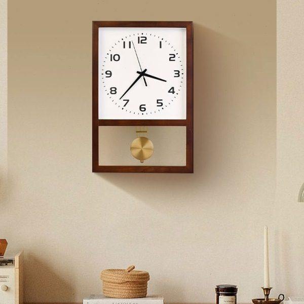 日式复古实木挂钟现代简约家用静音座钟客厅艺术创意原木摇摆时钟,淘宝优惠券,粉丝福利购,淘宝优惠卷