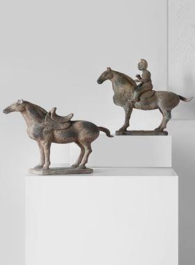 丝绸路陶人骑之马人物件家居客厅CFW14143书房办室摆工艺品公复古