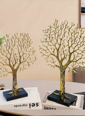 现代9988装轻奢简财约座真空电镀水晶底幸福树家居摆件发树玄关饰