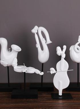 斯小提琴萨克大饰提琴雕1塑艺音乐人乐队摆件术书房玄关客厅装品