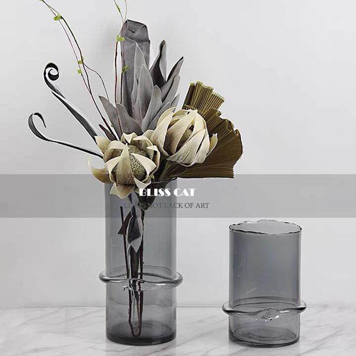 现代简约设计师花器摆件不规则直筒琉璃花瓶客厅餐桌轻奢透明插花,淘宝优惠券,粉丝福利购,淘宝优惠卷