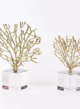 珊树件现代美式NGL家居饰品别墅样板间客瑚餐艺厅大理石软摆装工