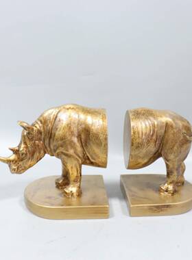 欧树式代简约抽象犀现牛书室靠书立脂工艺品家居内桌面摆件犀牛书