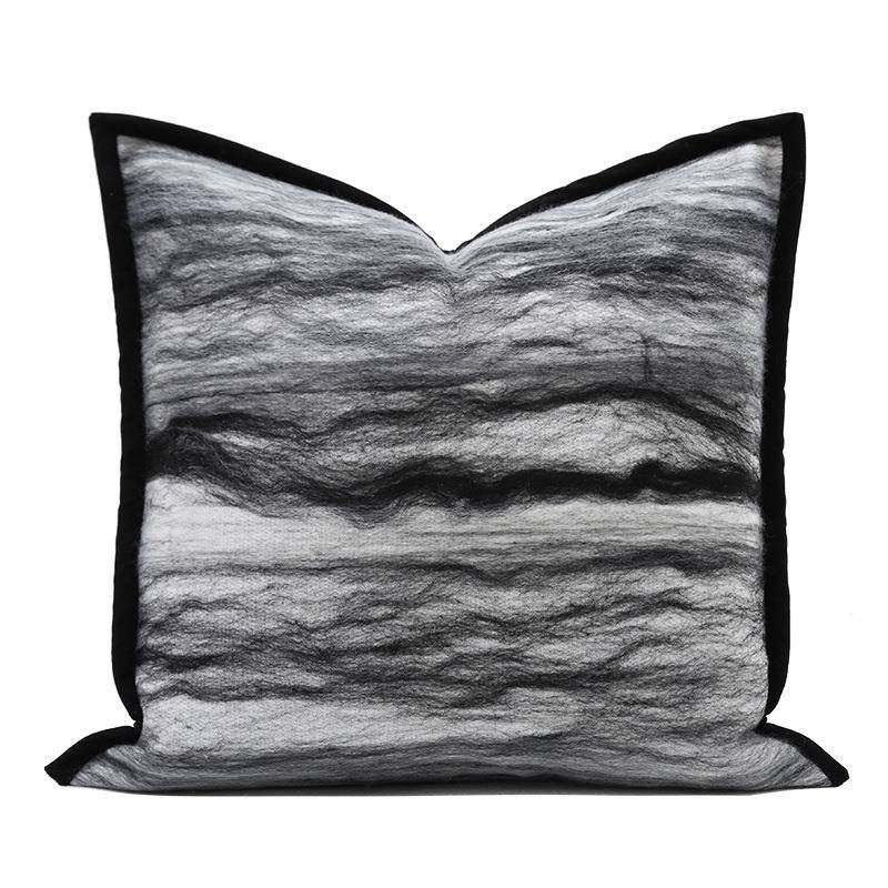 现代中式黑色波浪纹沙发抱枕样板间民宿设计师床头靠垫靠包方枕,淘宝优惠券,粉丝福利购,淘宝优惠卷