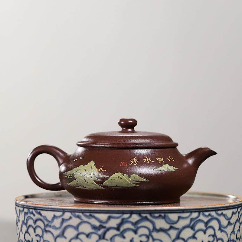 宜兴原矿紫泥纯手工泥绘紫砂壶山景明炉泡茶壶单壶一件起批,淘宝优惠券,粉丝福利购,淘宝优惠卷
