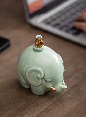 招财大象摆饰一对招财吉祥物现代家居客厅玄关酒柜装饰品陶瓷小象