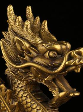 铜祥件龙献宝摆件聚宝盆黄龙摆生室肖230龙铜龙汉龙家居办公摆设