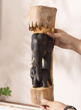 泰式创意木雕大象古风禅意摆件家居客厅电视酒柜装饰品桌面小摆设