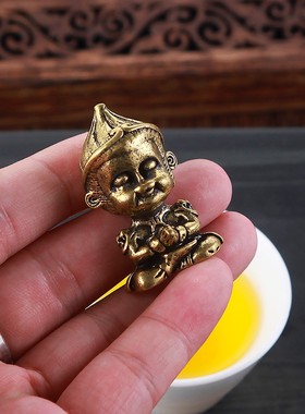 纯黄铜实心猴子手把件孙悟空齐天大圣斗战胜佛茶宠茶几车载小摆件