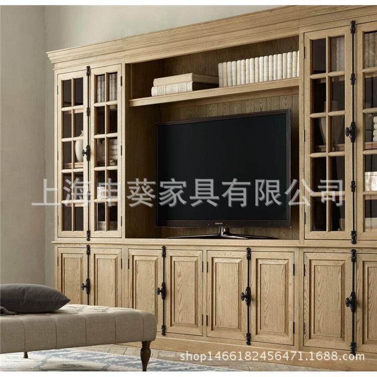 美式乡村大户型电视柜书柜组合柜橡木简约做旧展示柜陈列柜,淘宝优惠券,粉丝福利购,淘宝优惠卷