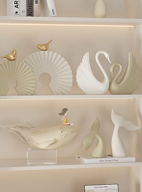 鲸鱼摆件治愈系奶油风寓意好客厅酒柜玄关电视柜乔迁新居装饰品