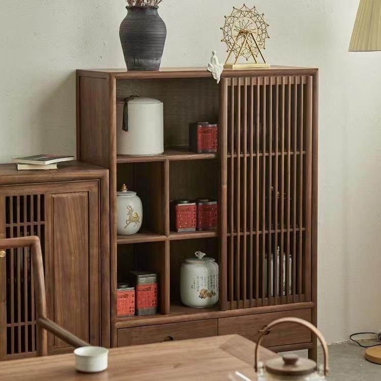 新中式实木餐边柜客厅边柜沙发侧边柜储物柜黑胡桃木茶桌柜茶边柜,淘宝优惠券,粉丝福利购,淘宝优惠卷