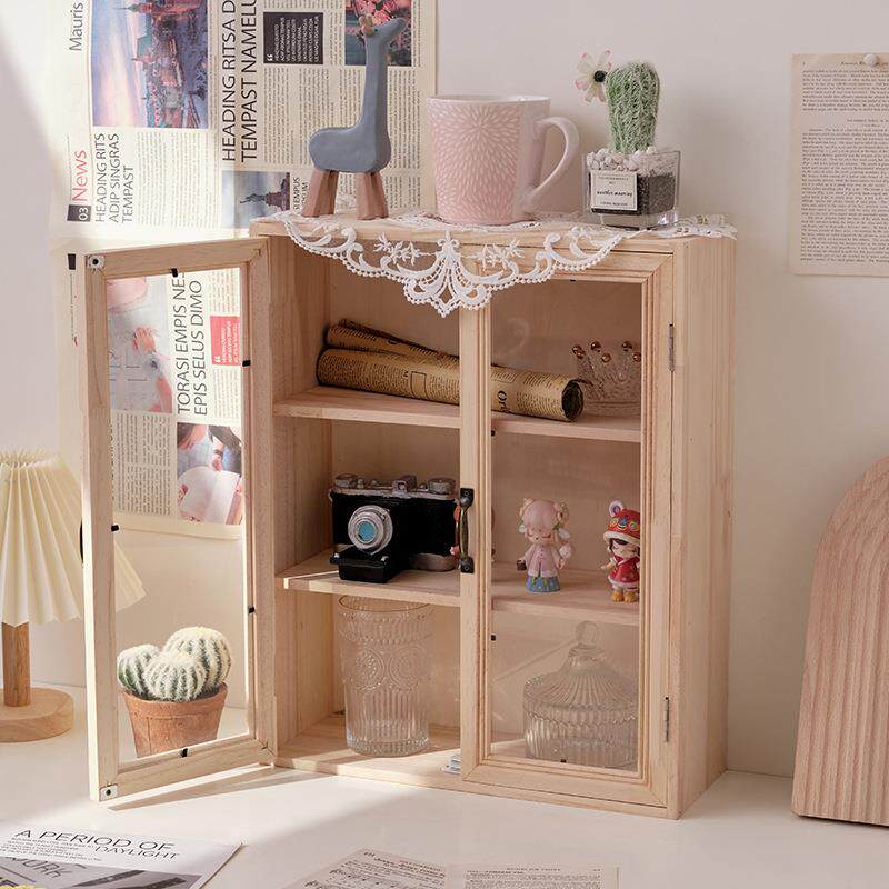 Household retro handmade dustproof storage cabinet multi-layer finishing hotel decoration wooden tea set double door storage cabinet