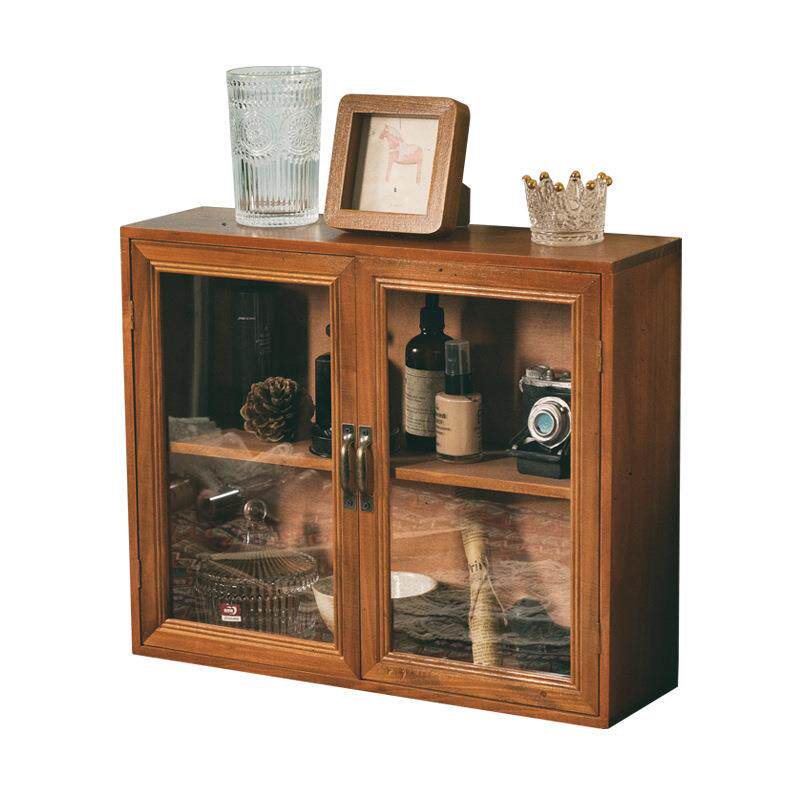 Household retro handmade dustproof storage cabinet multi-layer finishing hotel decoration wooden tea set double door storage cabinet