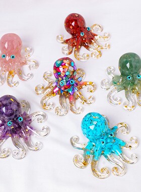 天然水晶碎石滴胶八爪鱼章鱼鱿鱼桌面摆台办公室工艺品精致摆件