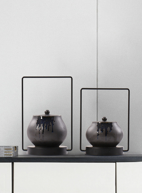 新中式创意黑色陶瓷罐摆件样板房客厅电视柜玄关书房软装饰品摆设