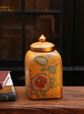 美式乡村陶瓷复古高档手绘电视柜装饰宫廷风家居玄关储物罐摆件