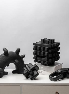 现代几中式创摆意黄洞仿石纹树脂几何拱LSZ0448门件客厅茶花瓶花