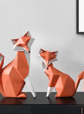 现代简约狐狸动物摆件柜轻奢树脂XWK客厅电视装酒玄关面家居桌软