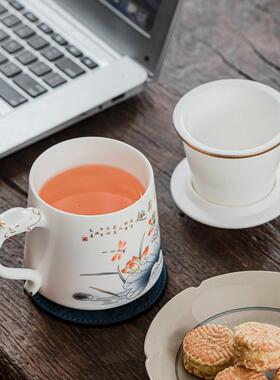 中式高档茶杯办公杯过滤陶瓷带盖马克杯办公室泡茶杯子教师节送礼